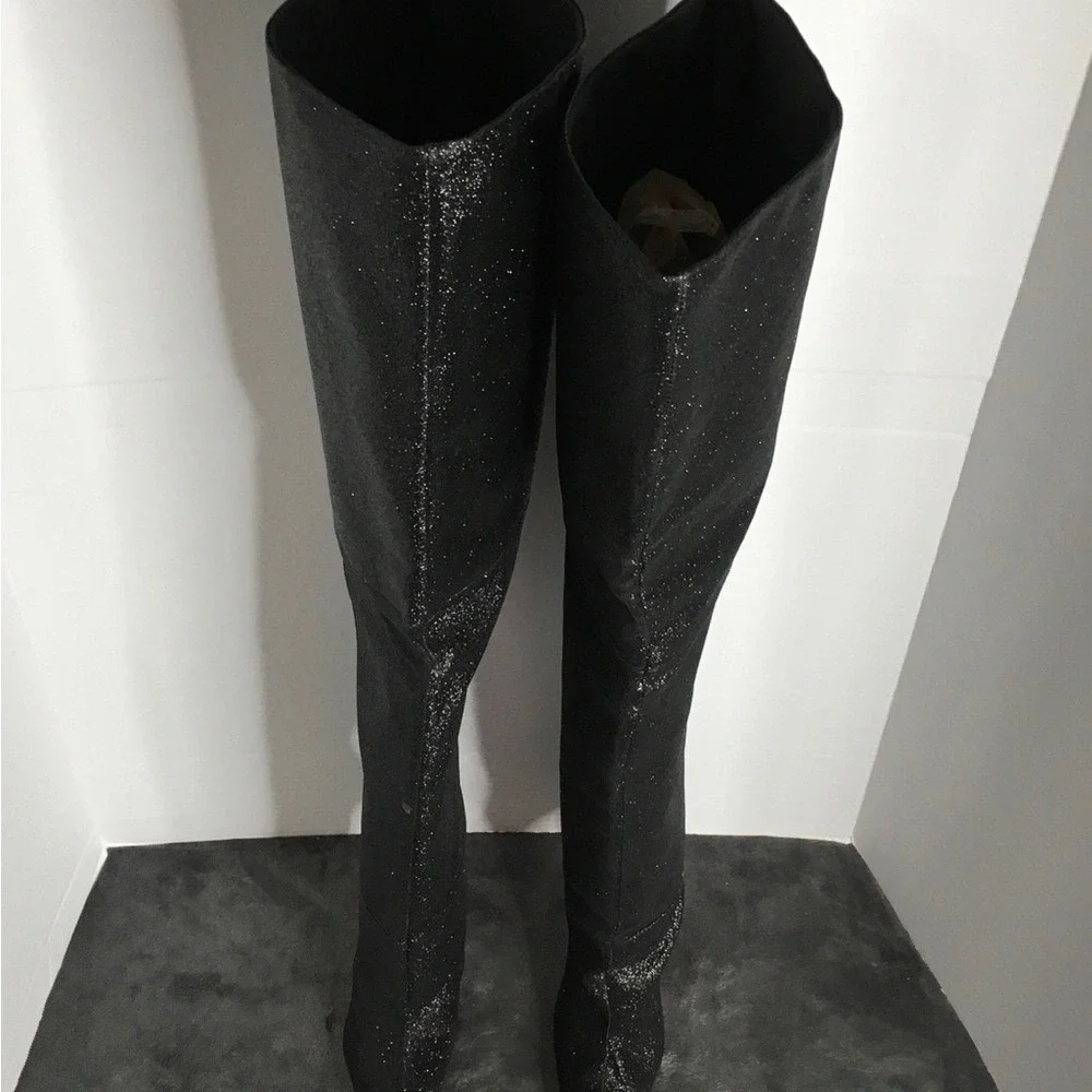 Black Glitter Thigh‎ High Stiletto Boots Women's Sparkle Glamorous Party Shoes